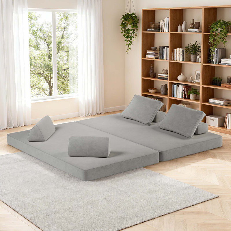 Canapé multifonctionnel en chenille Boneless 86,5 pouces, Gris clair