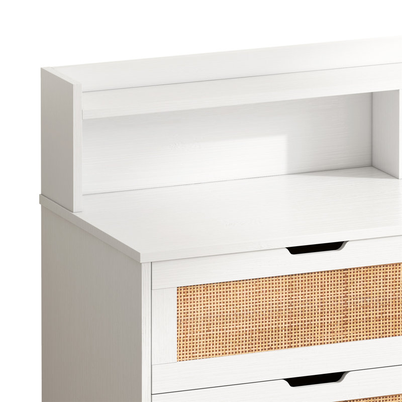 43.31"6-Drawers Rattan Storage Cabinet Rattan Drawer With LED Lights And Power Outlet