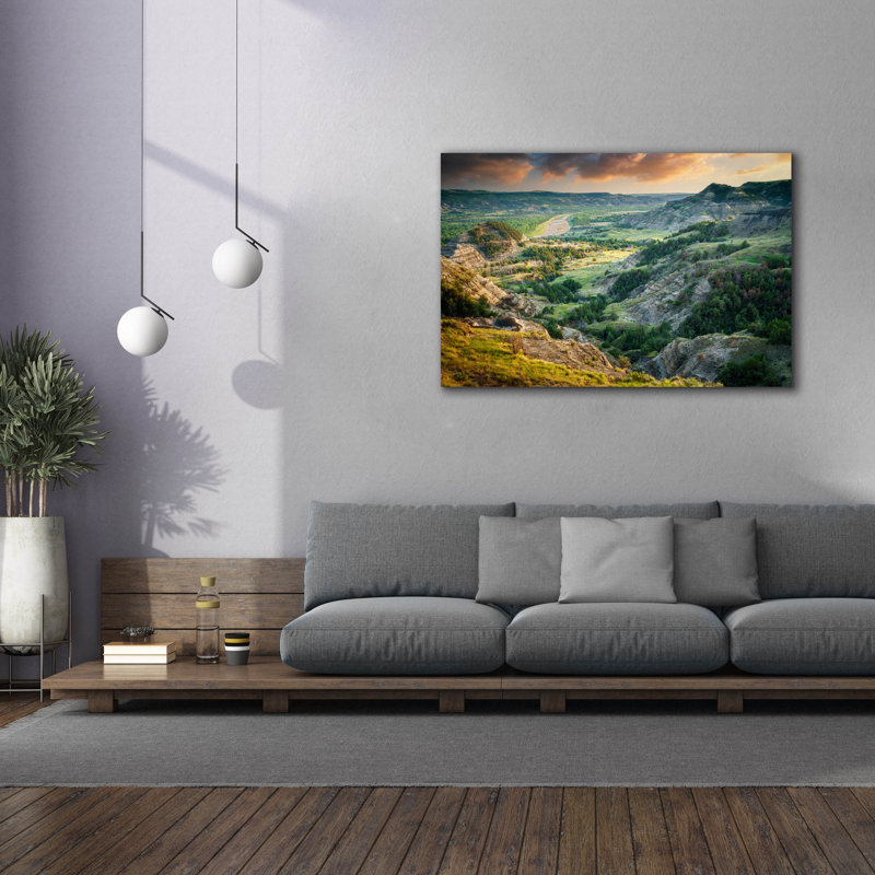 Toile épique Graffiti «River Bend Overlook At Sunset» par Rick Berk, art mural 60 po x 40 po