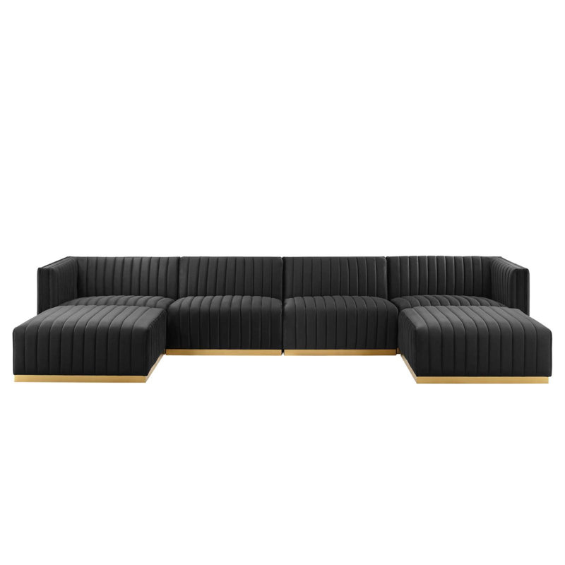 Modway Conjure Channel Tufted Upholstered 6-Piece Sectional Sofa, Black Velvet