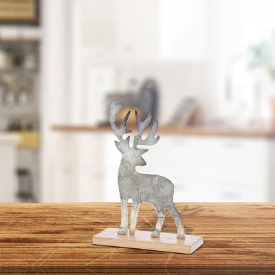 Cerf argenté avec base en acacia
