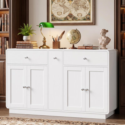 Buffet de 54,7 po de largeur avec armoires de rangement spacieuses, buffet moderne à 3 tiroirs, large buffet de salle à manger