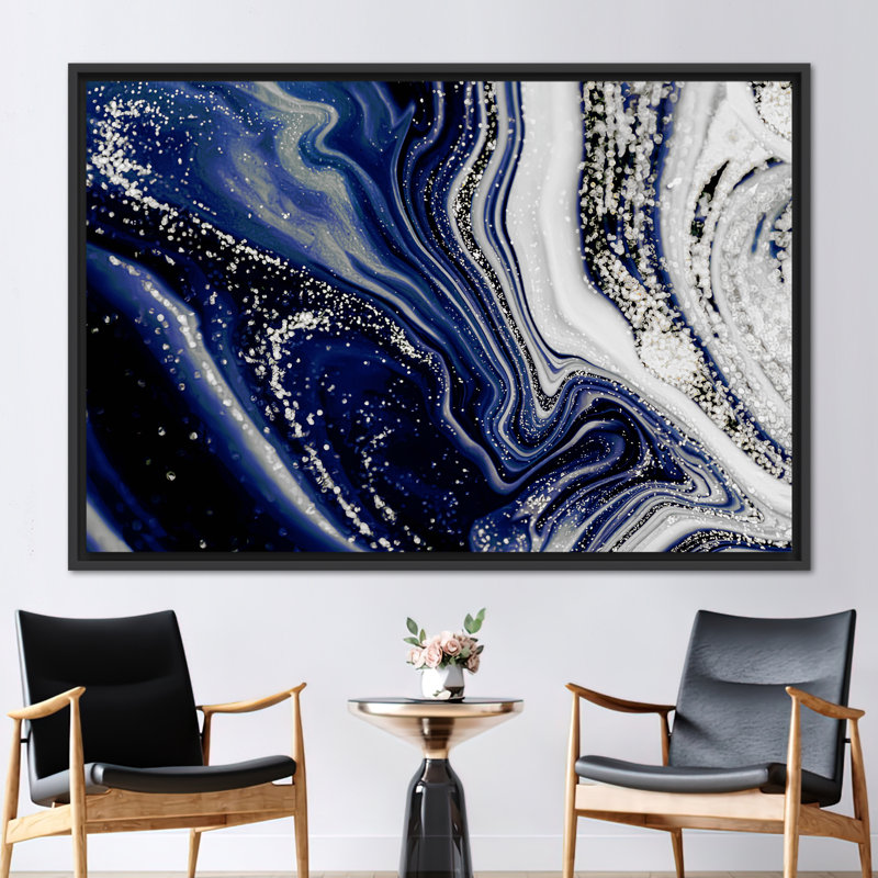 Abstract Shimmer Alcohol Ink Art on Contemporary Canvas Wall Decor, Framed Print without Mat, 80 cm H x 110 cm W, Black