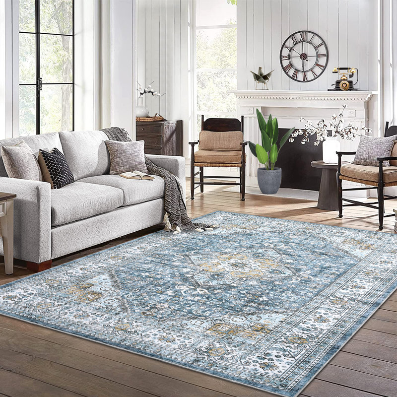 Tapis oriental en polyester tissé à la machine Senai, Rectangle 5 pi x 7 pi