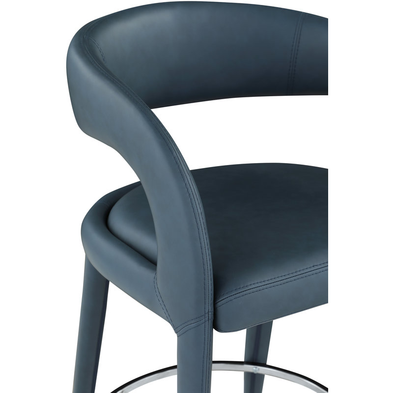 Sylvester Faux Leather Counter Stool, Navy Vegan Leather