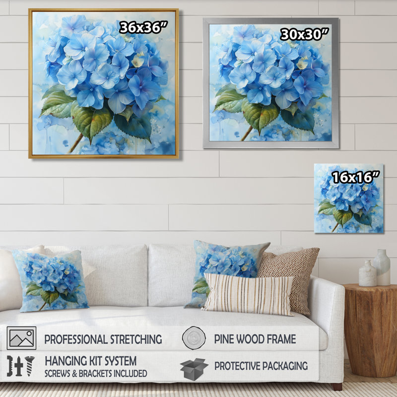 Décoration murale douce bleu Hydrangea Serenade II - Hydrangea, Toile tendue, H 30 po x l 30 po