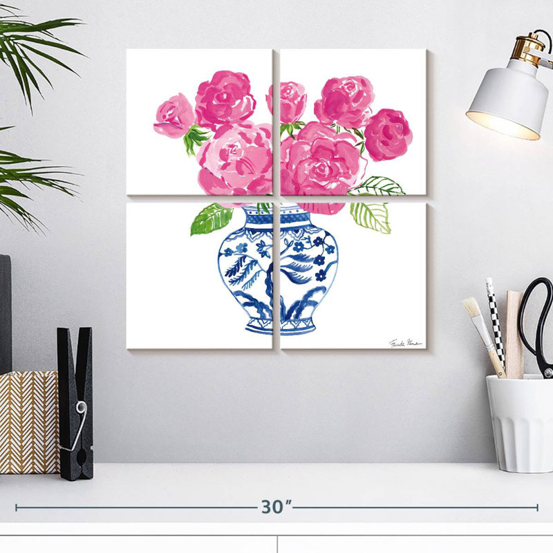 Harnek chinoiserie roses sur fond blanc I