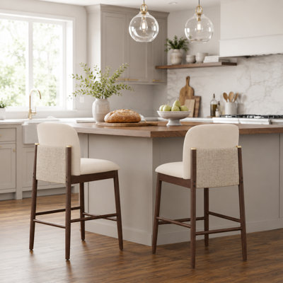 2-Piece Upholstered Rubberwood Counter Stool Set