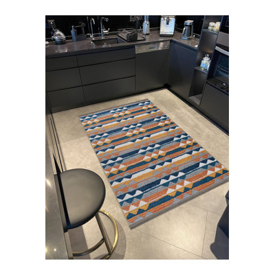 Multi Color Striped Geometric Fringed Modern Decorative Machine Washable Area Rug