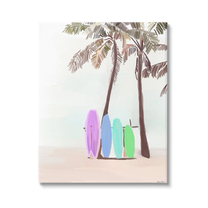 Planches de surf sur palmiers par Amelia Noyes - impression, H 30 po x l 24 po x P 1,5 po, Toile tendue