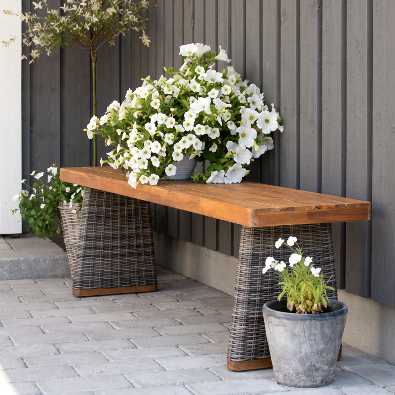 Banc de salle à manger d'extérieur en bois d'acacia Henry avec pieds en osier PE, Gris