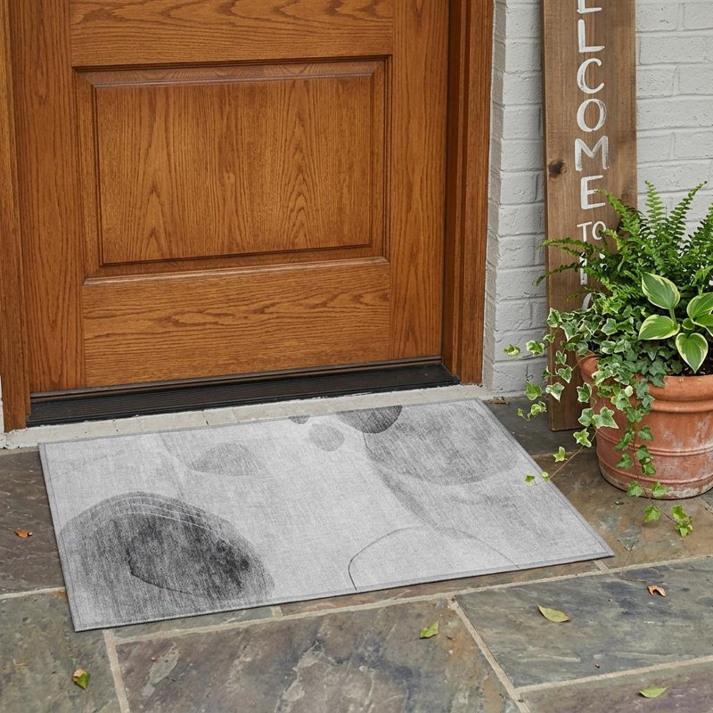 2' X 3' Gray and Light Gray Abstract Washable Non Skid Indoor Outdoor Area Rug