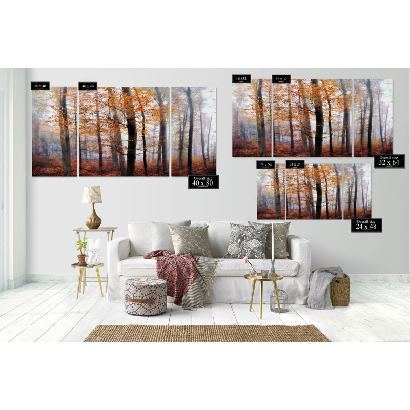 Perdus dans la forêt - Ensemble de 3 reproductions d'impressions sur toiles tendues, H 40 po x l 80 po x P 1,5 po
