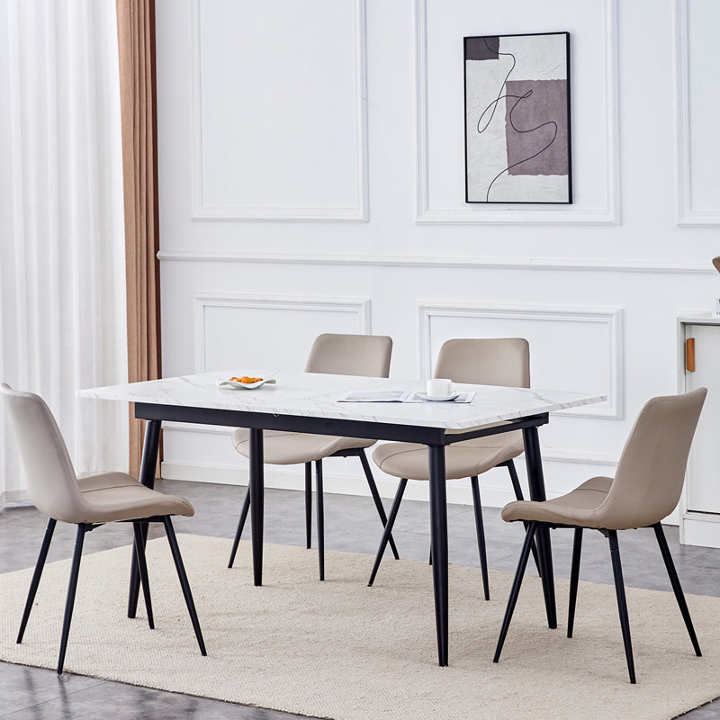 Modern Dining Table Set, Beige, 5
