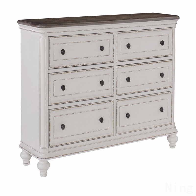 Commode 1 pièce à 6 tiroirs avec boutons noirs au design traditionnel