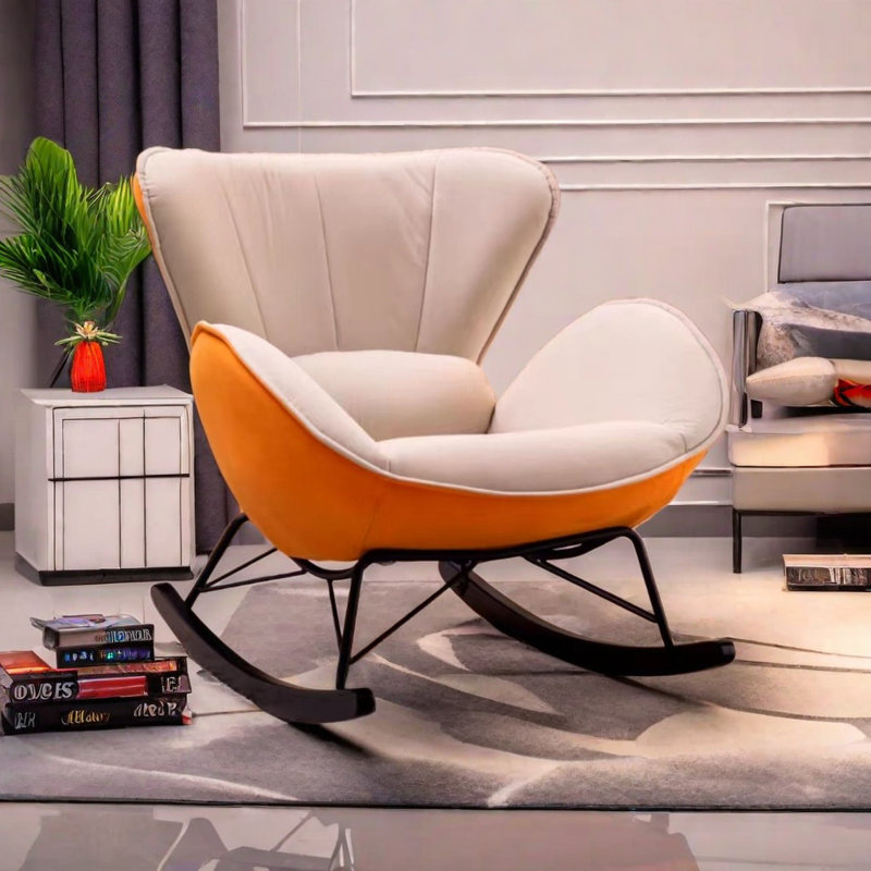 Chaise berçante légère et luxueuse, Orange/Blanc
