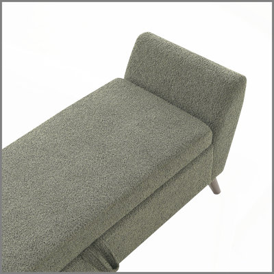 Banc de rangement moderne de 60 po avec pieds en bois Mid-Centruy, banc avec rangement pour le salon et la chambre à coucher, rembourré confort - vert olive Teddy