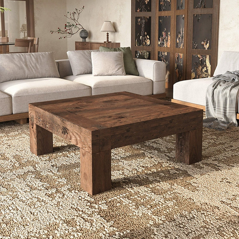 Table basse carrée en bois massif rétro brun-noisette, H 15,75 po x L 31,5 po x l 31,5 po