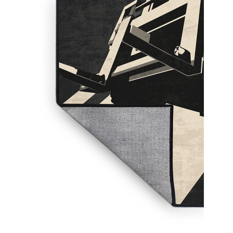 Machine Washable Kendari Forklift Vehicle Modern Geometric Rug in Gray – Black Binding, 3x5
