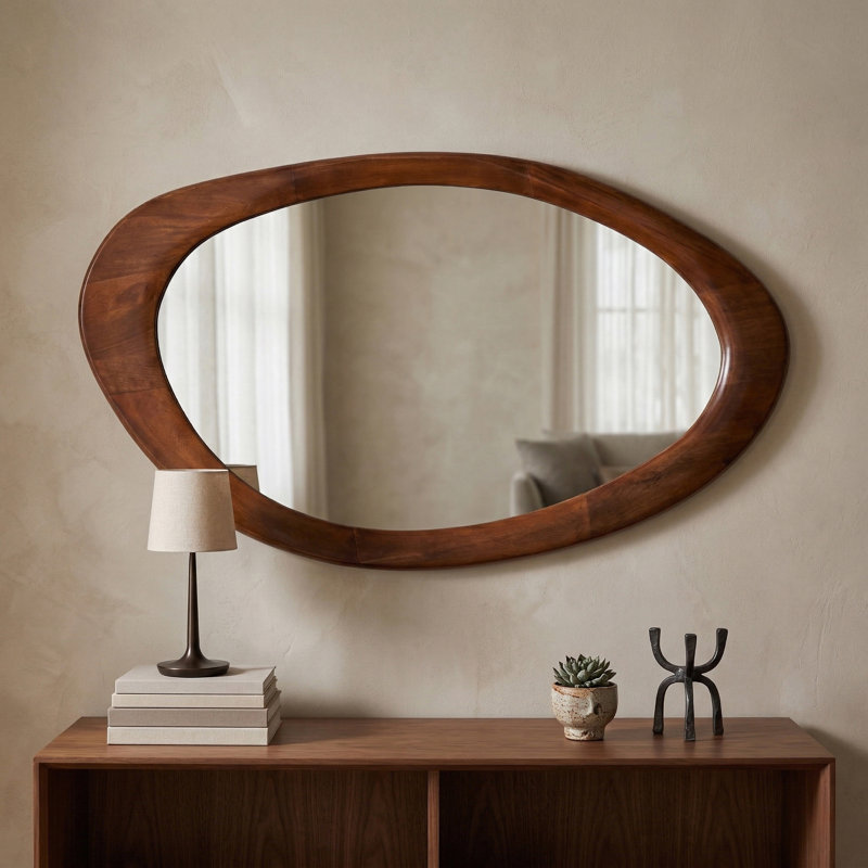 Miroir mural décoratif décoratif ovale en bois pour la décoration intérieure