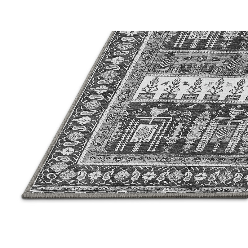 Tapis carré gris anthracite / gris / blanc Marven, Rectangle 7 pi x 9 pi
