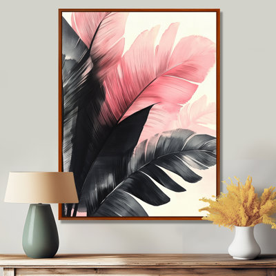 Feuilles tropicales roses - Tableau encadré sur toile à motif de feuille de palmier