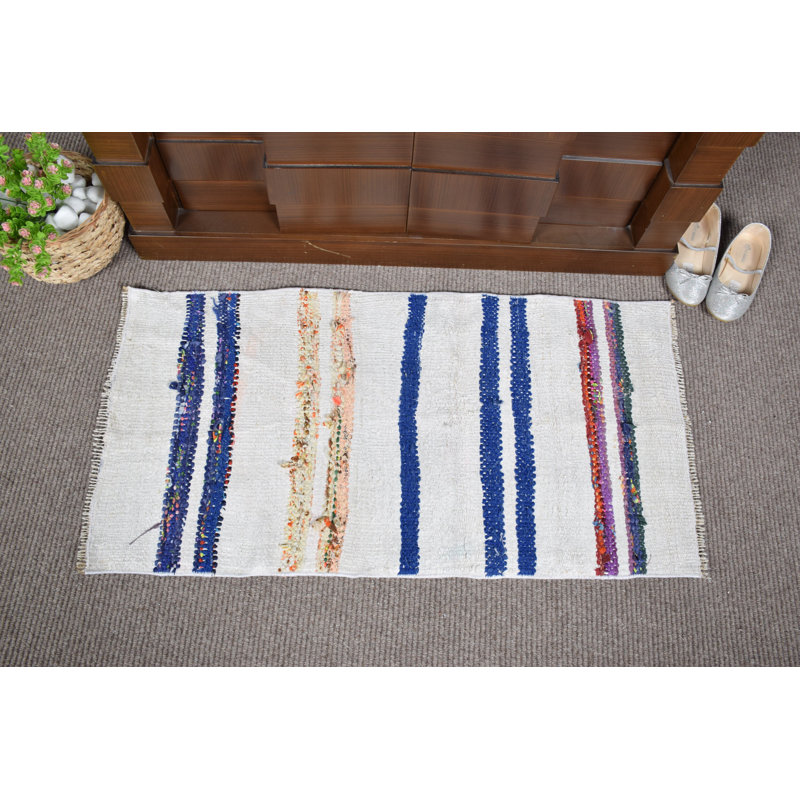 Small Vintage Turkish Striped Kilim Rug Handwoven from Eco-Friendly Hemp for Bohemian Decor