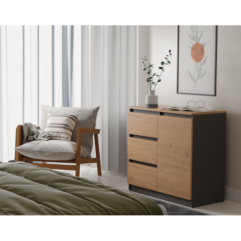 Benedek 80cm W 3 - Drawer Chest of Drawers, Anthracite/Artisan Top