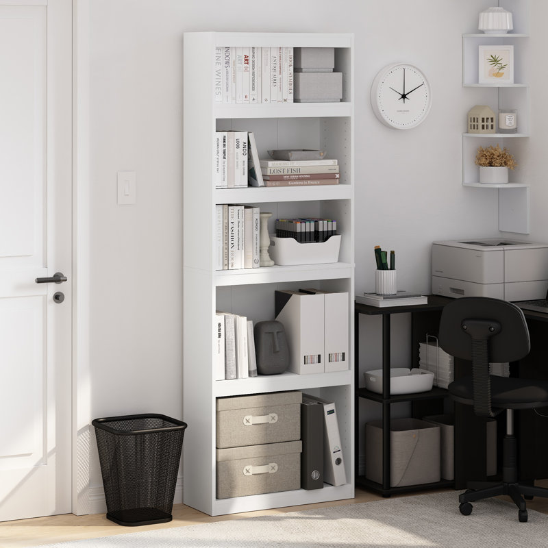 Ambellina Bookcase, White, (5 Shelves) 24.5" W x 71.1" H x 9.5" D