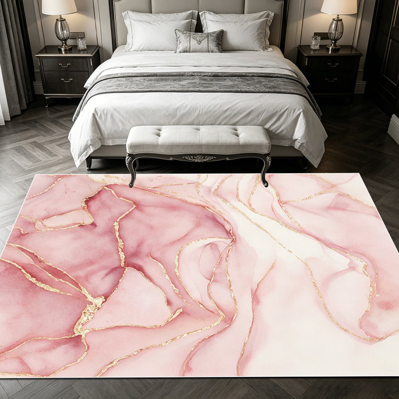 1PC Pink Floral Gold Frame Watercolor area rugs for Living Room, Soft and Comfortable, Suitable for all seasons, easy-to-maintain, machine washable Indoor floor mat, Under Table Farmhouse suitable for Bedroom, Dining Room, Entryway, Kitchen, Home