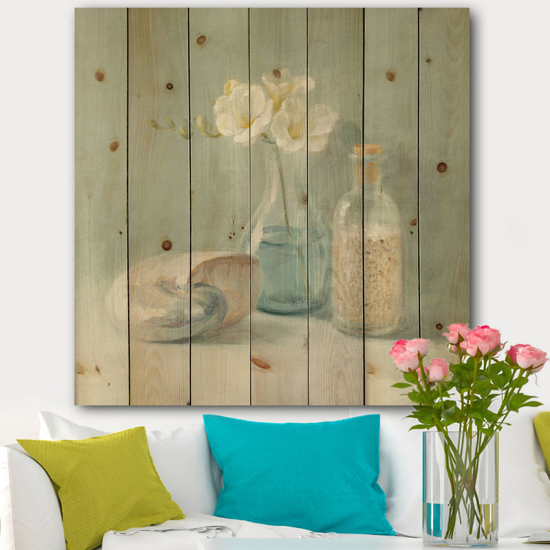 Pastel Bath II - Impression nautique et de plage sur bois de pin naturel, H 16 po x l 16 po x P 1 po