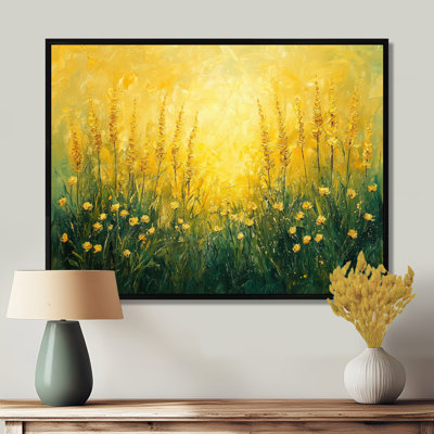Golden Wildflowers Greenish Horizons III - Wildflowers Wall Art