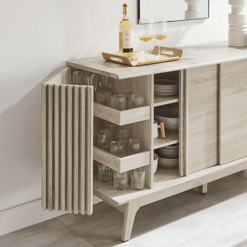 Eudora Oak Mid-Century Modern Sideboard with Sliding Doors