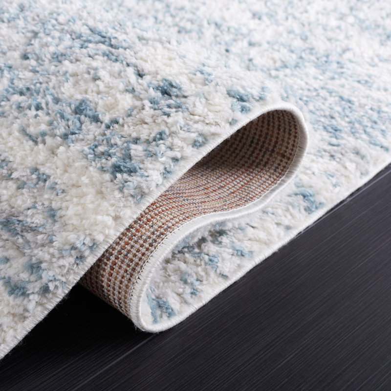 Jeremias Berber Shag 563 Area Rug In Ivory / Light Aqua, Round 7'