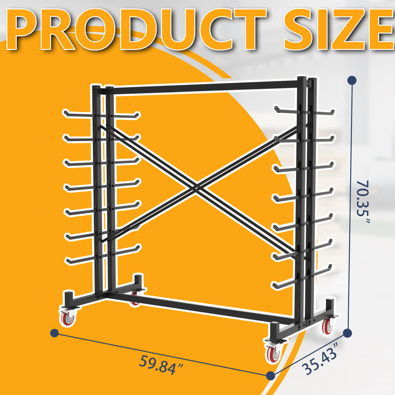Étagère de rangement horizontale en acier à 7 niveaux, étagère de rangement en bois amovible, capacité de 2 000 lb de tablette de rangement réglable en bois pour rangement pour atelier de garage (avec roulettes)