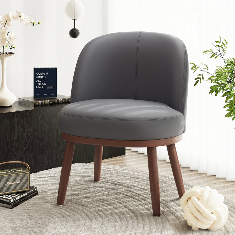 Modern Upholstered Accent Chair with Solid Wood Legs, Dark Gray