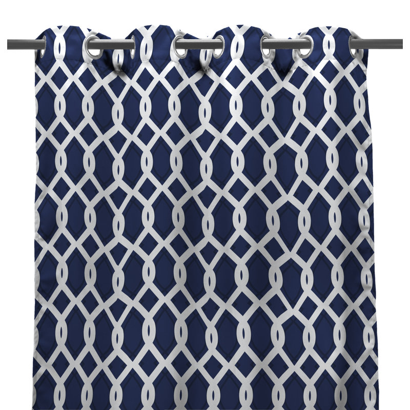 Solid 54" x 84" Grommet Semi-Sheer Outdoor Curtain Panel, 54" W x 84" L, Geometric Admiral