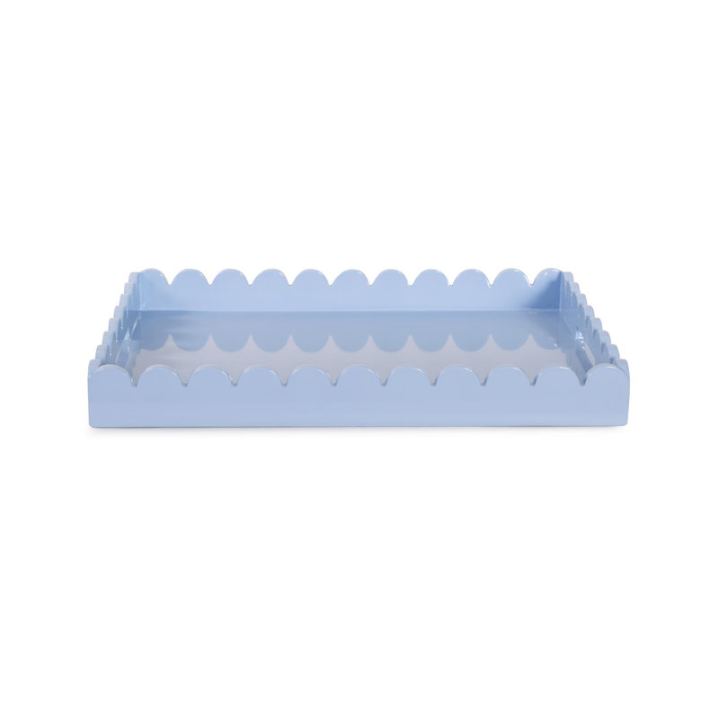 Plateau rectangulaire en bois festonné Hindley, Bleu clair