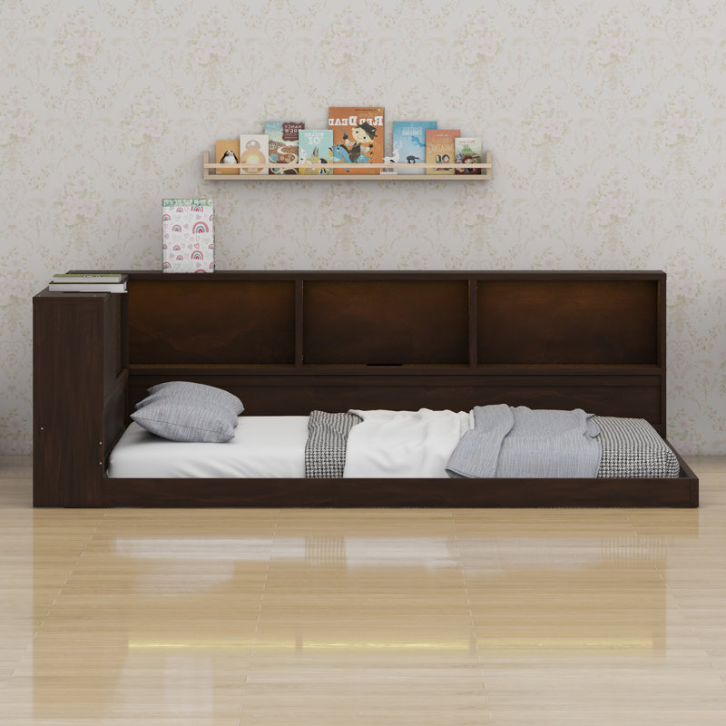 Daybed with Integrated Storage Shelves, USB Charging Ports, and LED Lighting – Multi-Functional Lounge Furniture, Brown