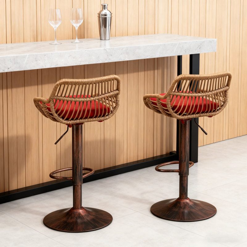 Ensemble de 2 tabourets de bar pivotants avec repose-pieds réglables pour la cuisine et la salle à manger, Rouge