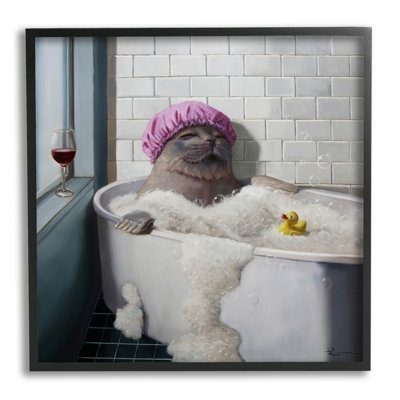 " Relaxing Seal Bathtub Wine Glass " by Lucia Heffernan