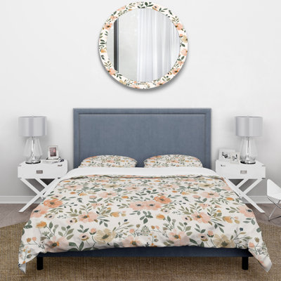 Peach Green Soft Vintage Flower Paradise III - Floral Duvet Cover Set