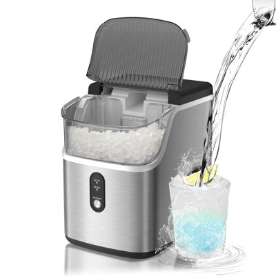  Comptoir de machine à glaçons Nugget, machine à glaçons avec glace à croquer, 35 lb / 24 heures, autonettoyante, fonctionnement en un clic, acier inoxydable, machine à glaçons pilée pour la cuisine à domicile