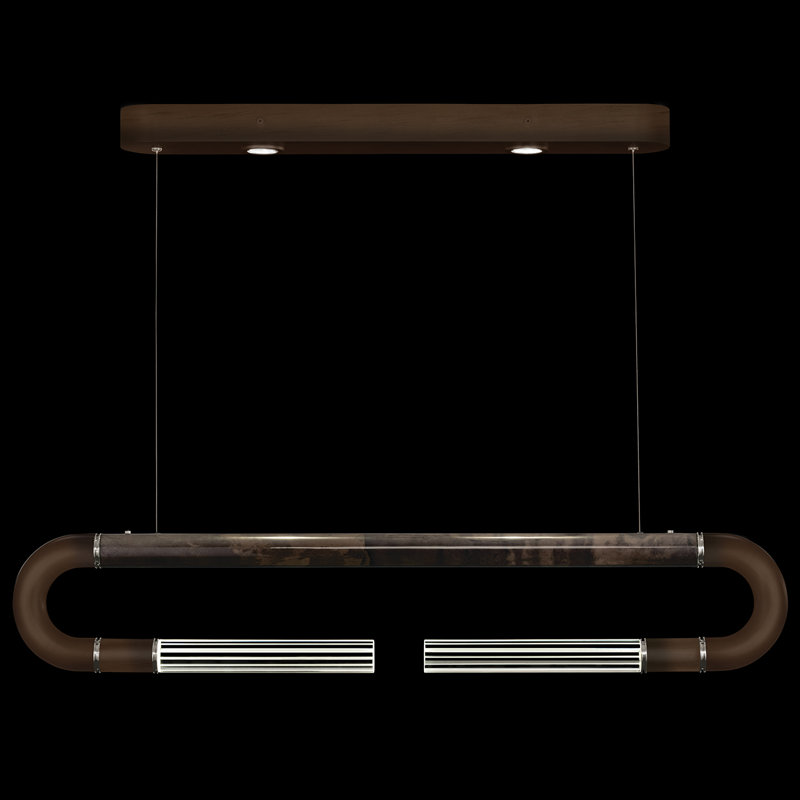 Luminaire suspendu linéaire avec peau Antonia, Bronze / nickel / gris anthracite