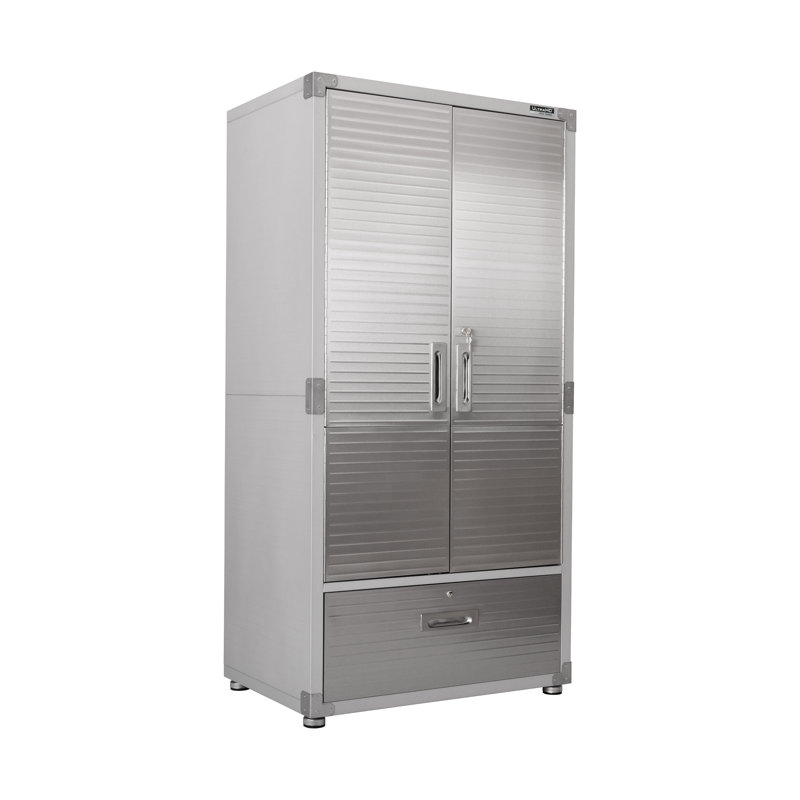 Seville Classics UltraHD French Door Storage Cabinet with Drawer, 36" W x 18" D x 72" H, 72" H x 36" W x 24" D, Granite