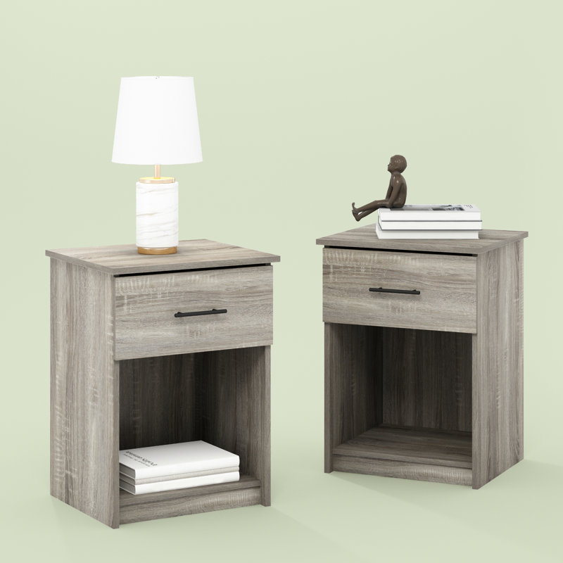 Crescenzo 17.8'' W Particle Board / Chipboard Nightstand, French Oak Gray, Set of 2