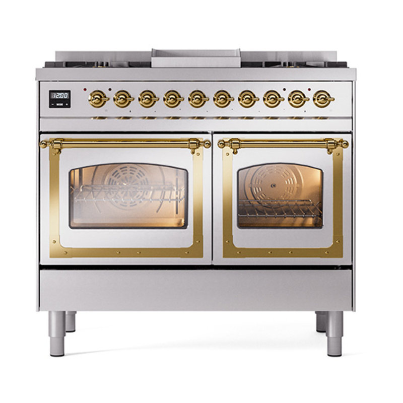 ILVE Nostalgie II Noblesse 40 in Dual Fuel Range, Natural Gas, Stainless Steel/Brass
