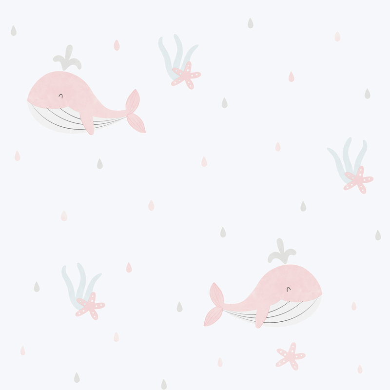 Bambino Collection Little Whales Wallpaper Roll, Pink