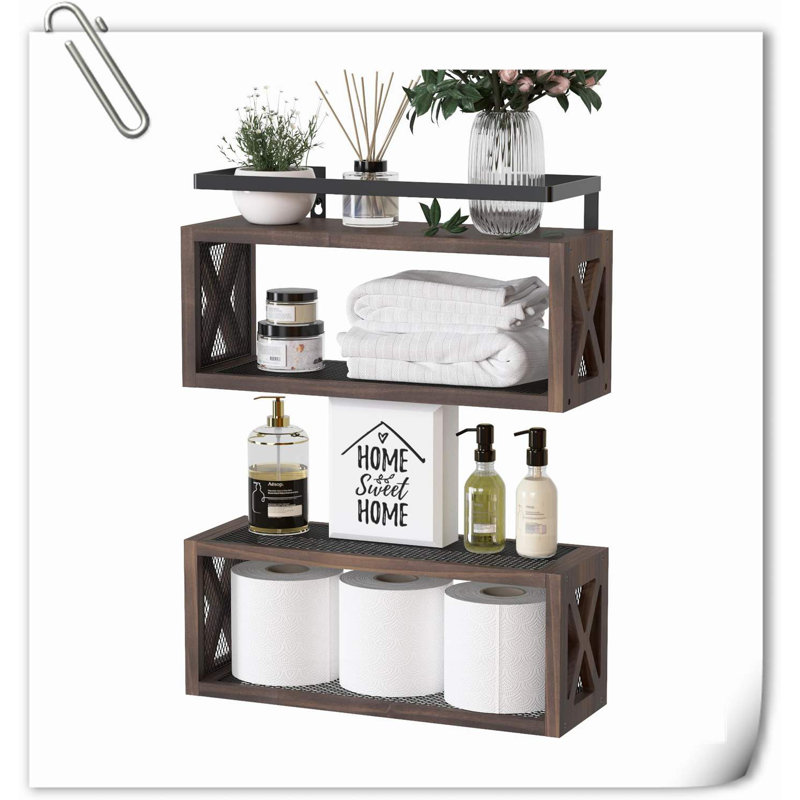 Halima 2 Piece Wood Accent Shelf, Brown
