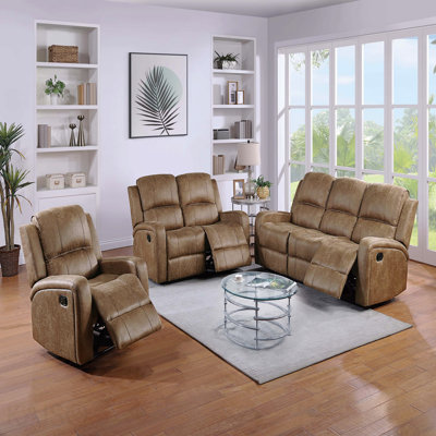 Modern Style 3pc Living Room Set Square Arms Horizontal And Light Vertical Tufting Cushion Back Chestnut Finish Primary Living Room Furniture